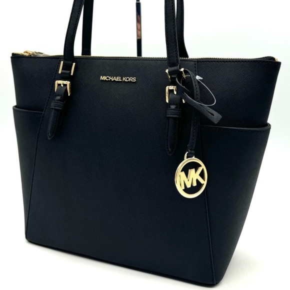 Michael Kors Large Charlotte TZ Tote Bag Black/Gold - Picture 2 of 11